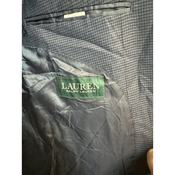 Ralph Lauren Men’s Blazer 50L Navy Houndstooth 2 Button Viscose Blend Lined Big - Picture 7 of 7